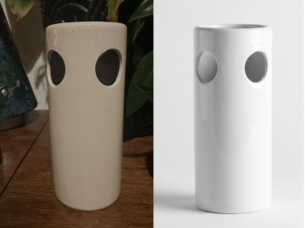 AI product photography before and after - original product photo transformed to professional e-commerce shot